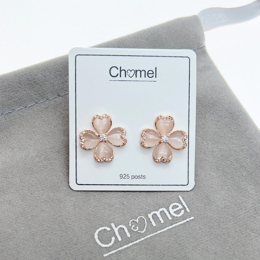 Clover Simulated Moonstone Earrings - CHOMEL