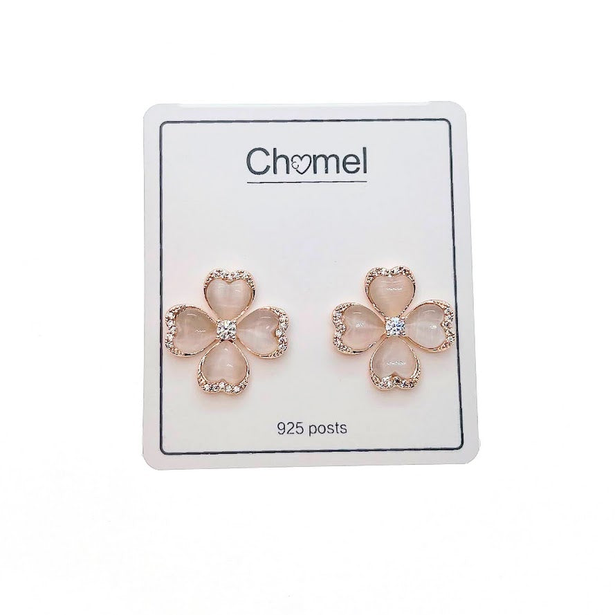 Clover Simulated Moonstone Earrings - CHOMEL