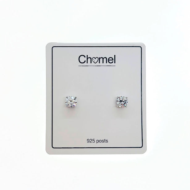 5mm Cubic Zirconia Stud Earring, Rhodium Plated - CHOMEL
