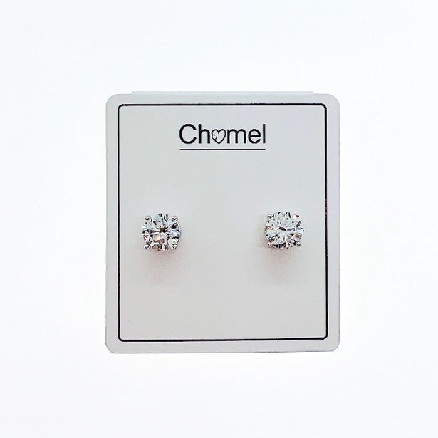 7mm Cubic Zirconia Solitaire Stud Earring - CHOMEL