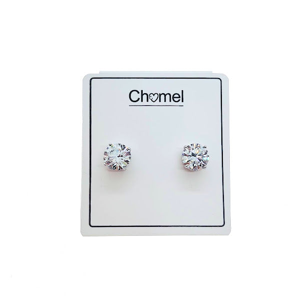 8mm Cubic Zirconia Solitaire Stud Earring - CHOMEL