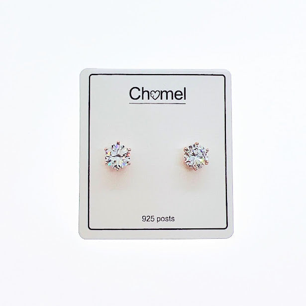 7mm Cubic Zirconia Solitaire Stud Earring - CHOMEL