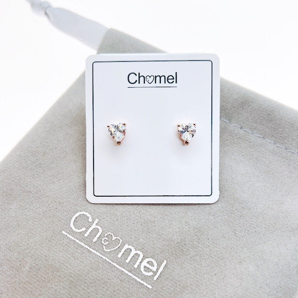 Heart 5mm Cubic Zirconia Solitaire Stud Earring - CHOMEL