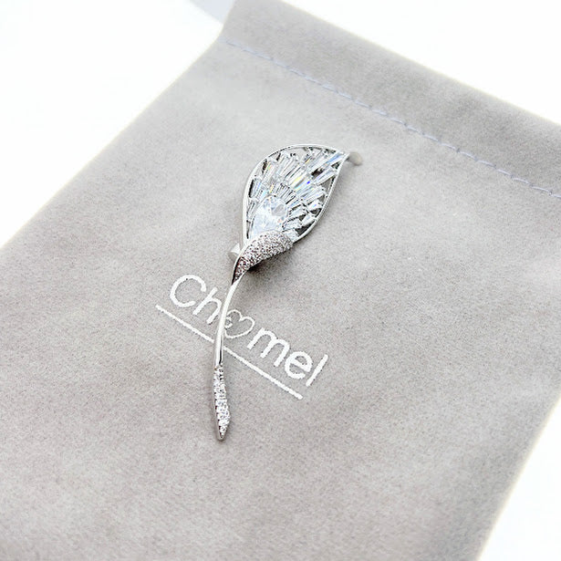 Leaf Cubic Zirconia Brooch - CHOMEL