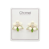 Enamel Flower With Crystal Earrings