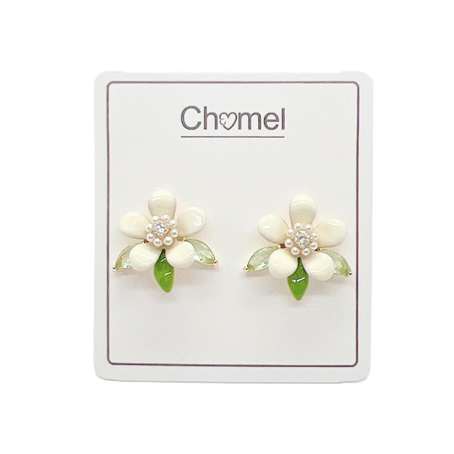 Enamel Flower With Crystal Earrings