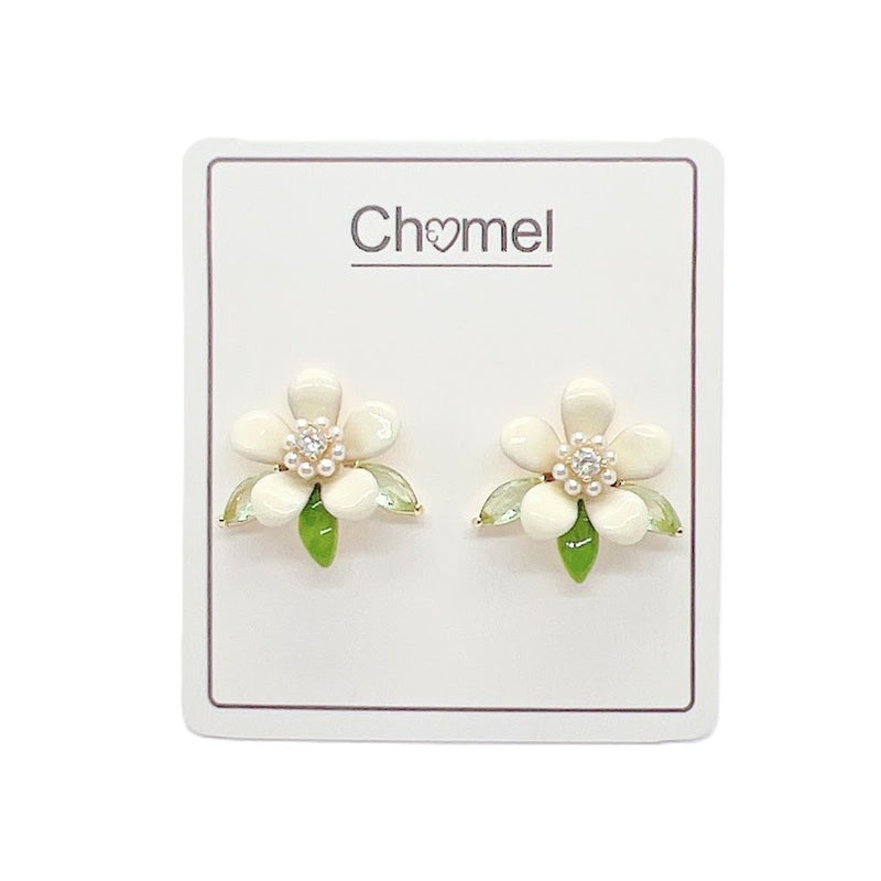 Enamel Flower With Crystal Earrings