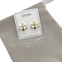 Enamel Flower With Crystal Earrings