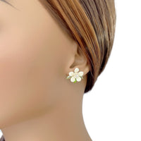 Enamel Flower With Crystal Earrings