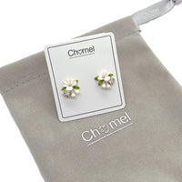 Enamel Flower With Crystal Earrings