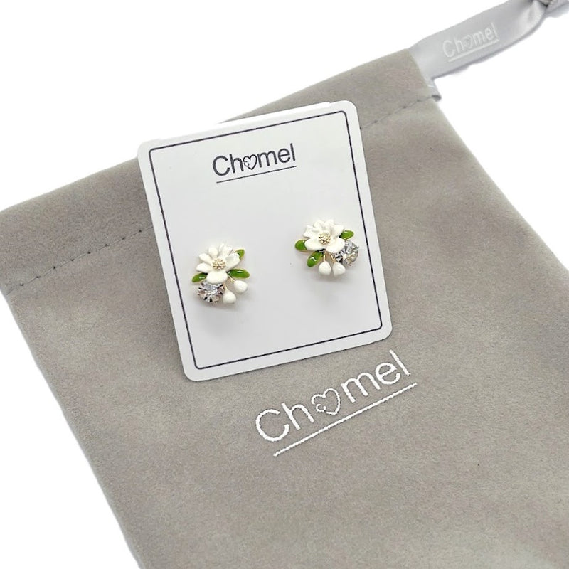 Enamel Flower With Crystal Earrings