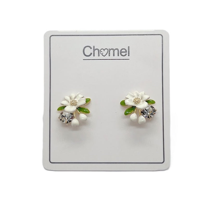 Enamel Flower With Crystal Earrings