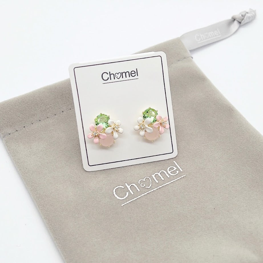 Enamel Flower With Crystal Earrings