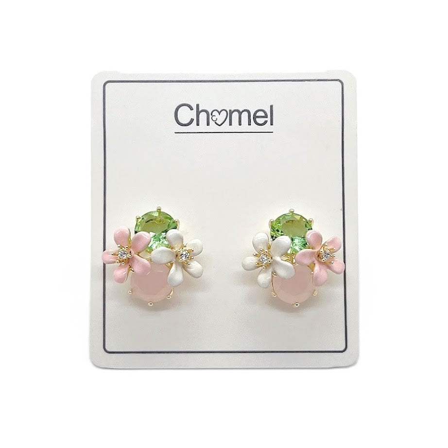 Enamel Flower With Crystal Earrings