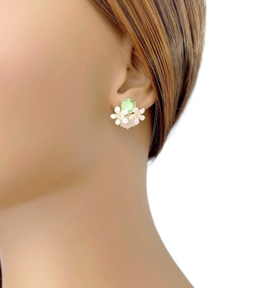 Enamel Flower With Crystal Earrings