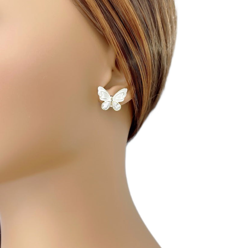 Enamel Butterfly With Cubic Zirconia Earrings