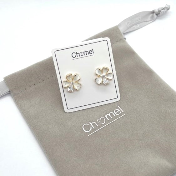 Enamel Flower With Cubic Zirconia Earrings