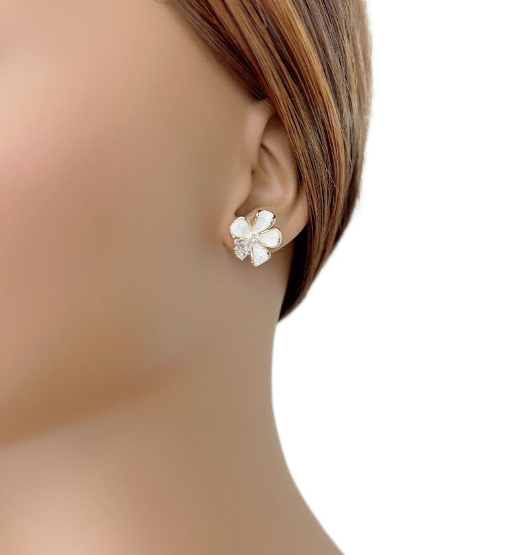 Enamel Flower With Cubic Zirconia Earrings