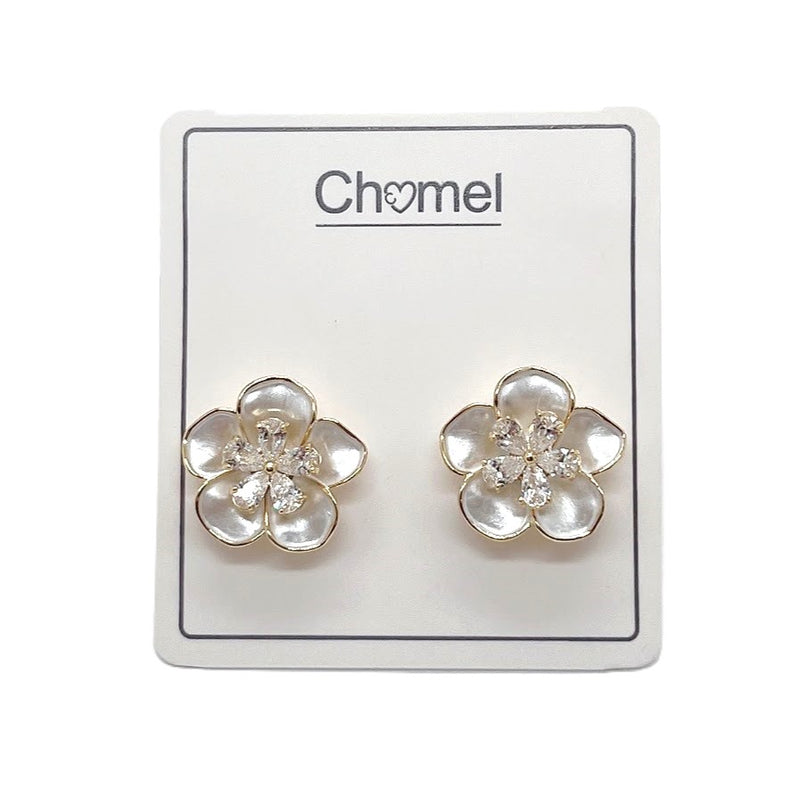 Enamel Flower With Cubic Zirconia Earrings