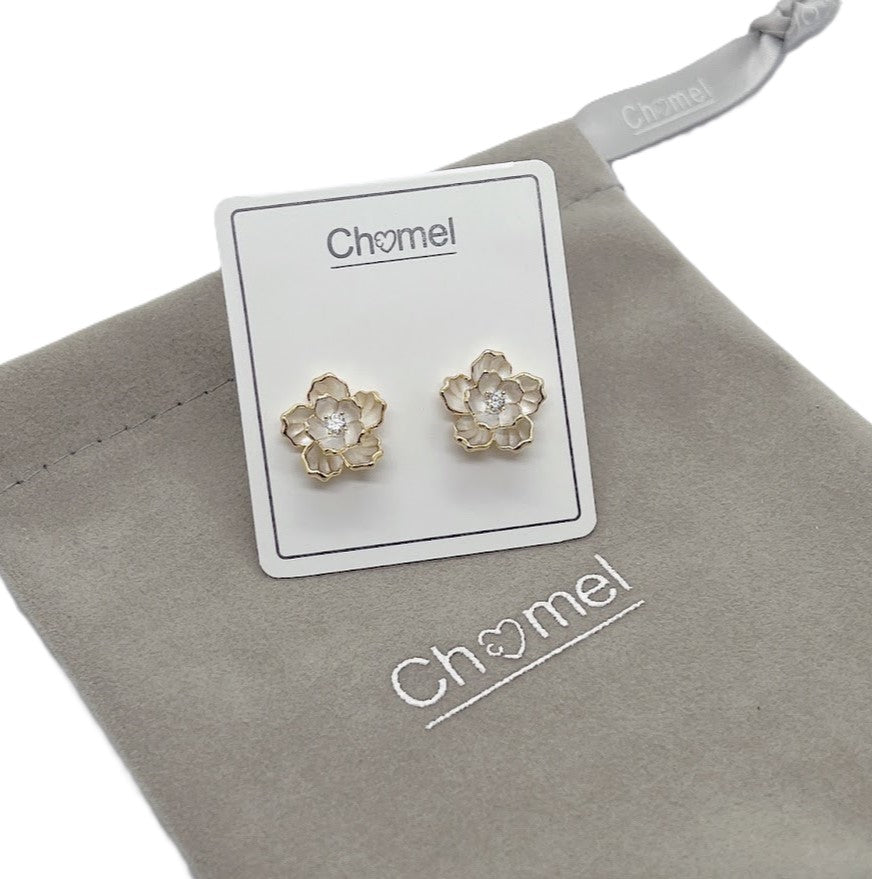 Enamel Flower With Cubic Zirconia Earrings