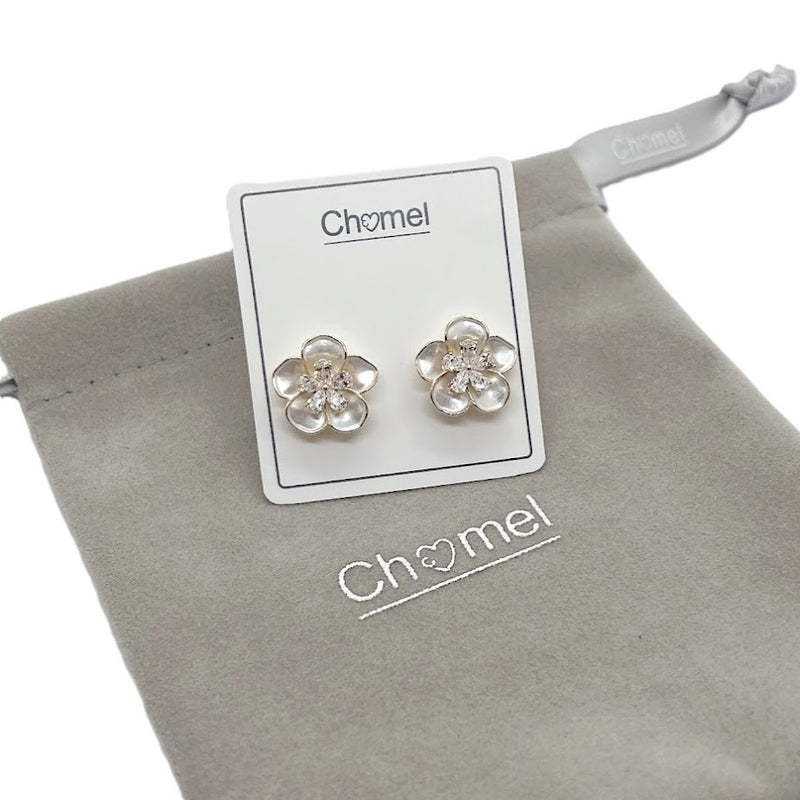 Enamel Flower With Cubic Zirconia Earrings