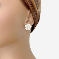 Enamel Flower With Cubic Zirconia Earrings