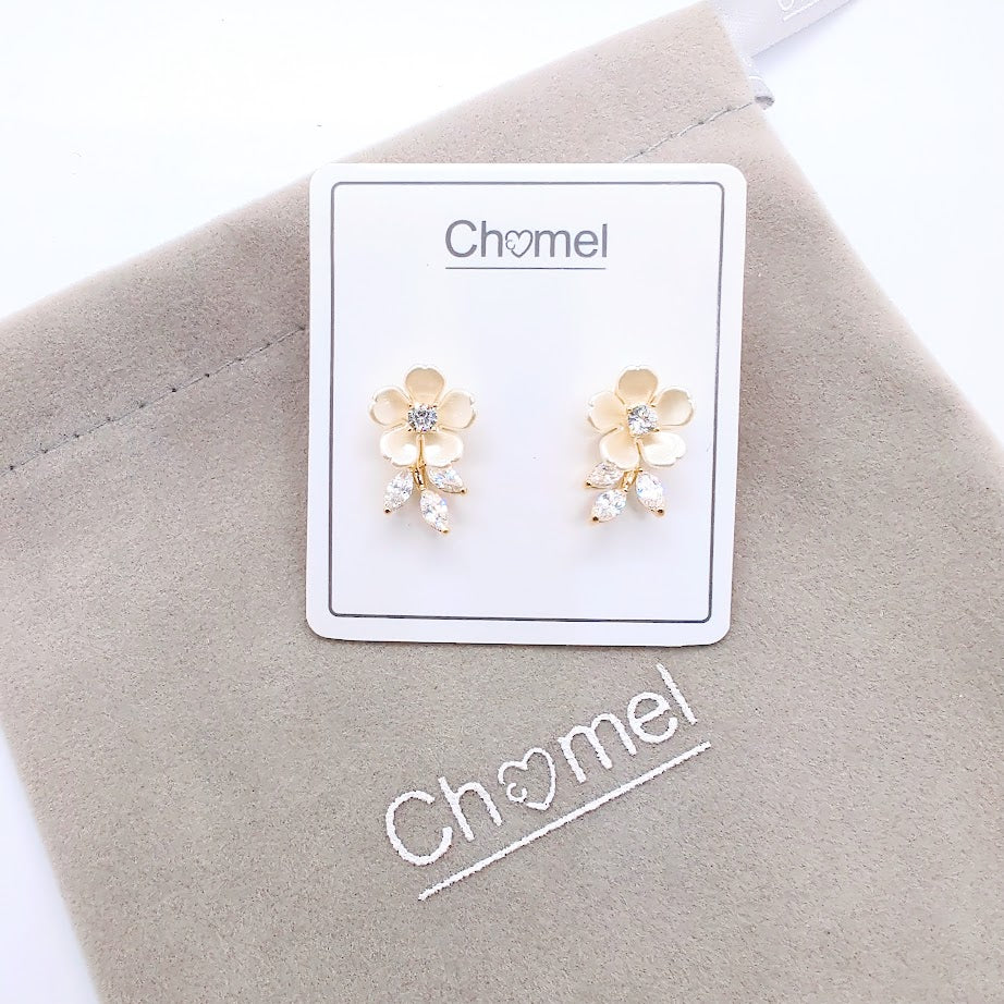 Enamel Flower With Cubic Zirconia Earrings
