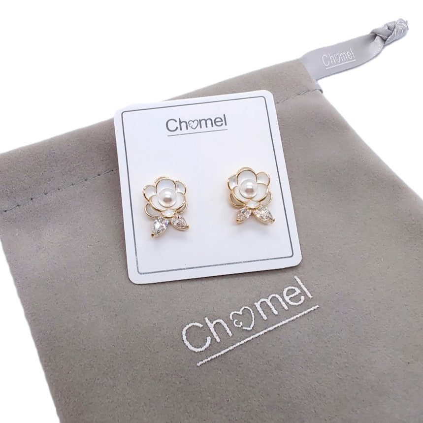 Enamel Flower With Cubic Zirconia Earrings