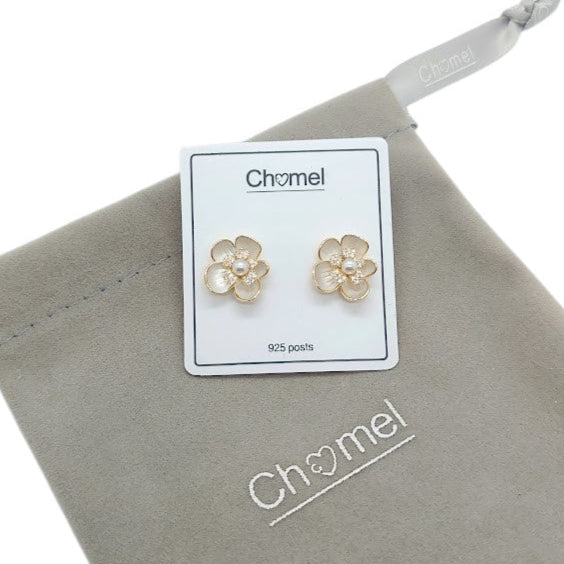 Enamel Flower With Cubic Zirconia Earrings