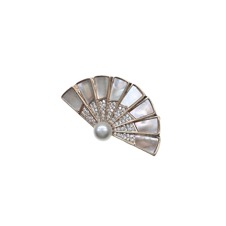 Fan Mother Of Pearl & Freshwater Pearl Brooch
