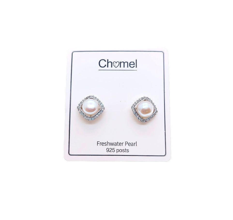 Freshwater Pearl & Cubic Zirconia Earrings