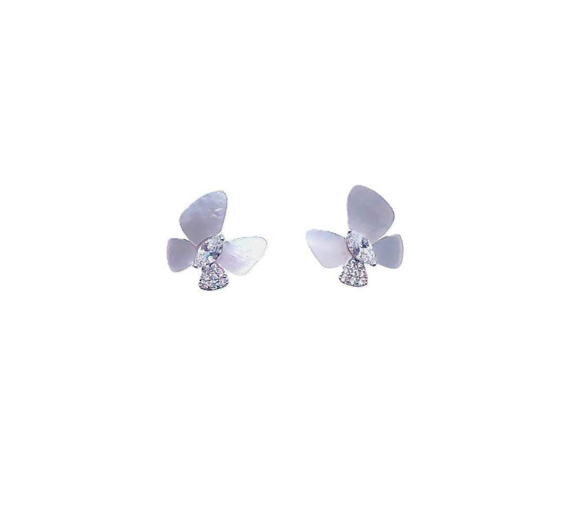 Butterfly Mother of Pearl Earrings with cubic zirconia and rhodium plated finish