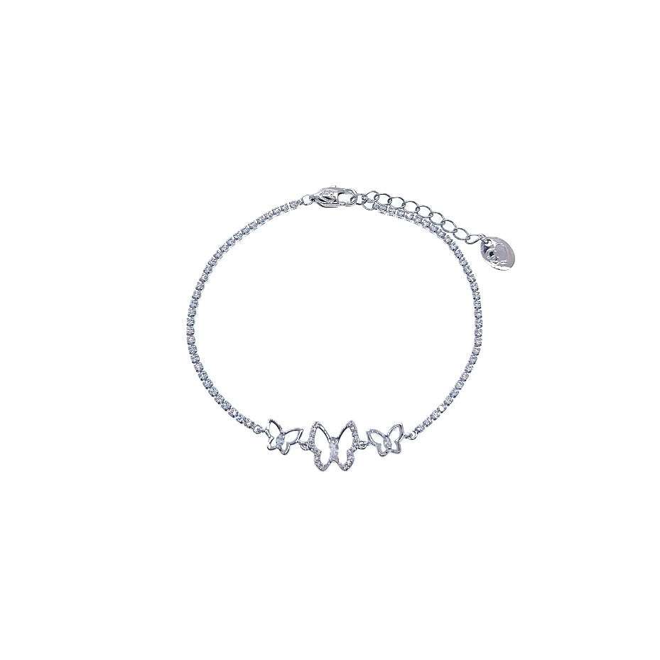 Butterfly Cubic Zirconia Bracelet with 3 detailed butterfly motifs and adjustable rhodium-plated chain