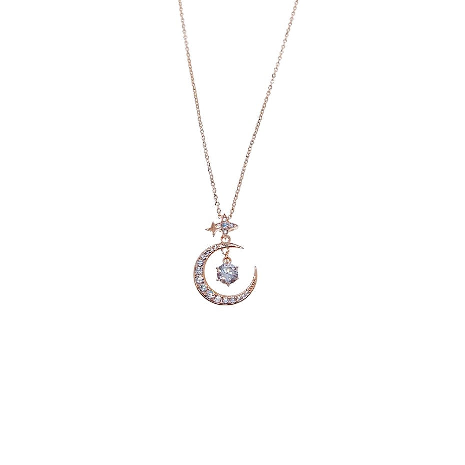 Moon & Star Cubic Zirconia Necklace - CHOMEL