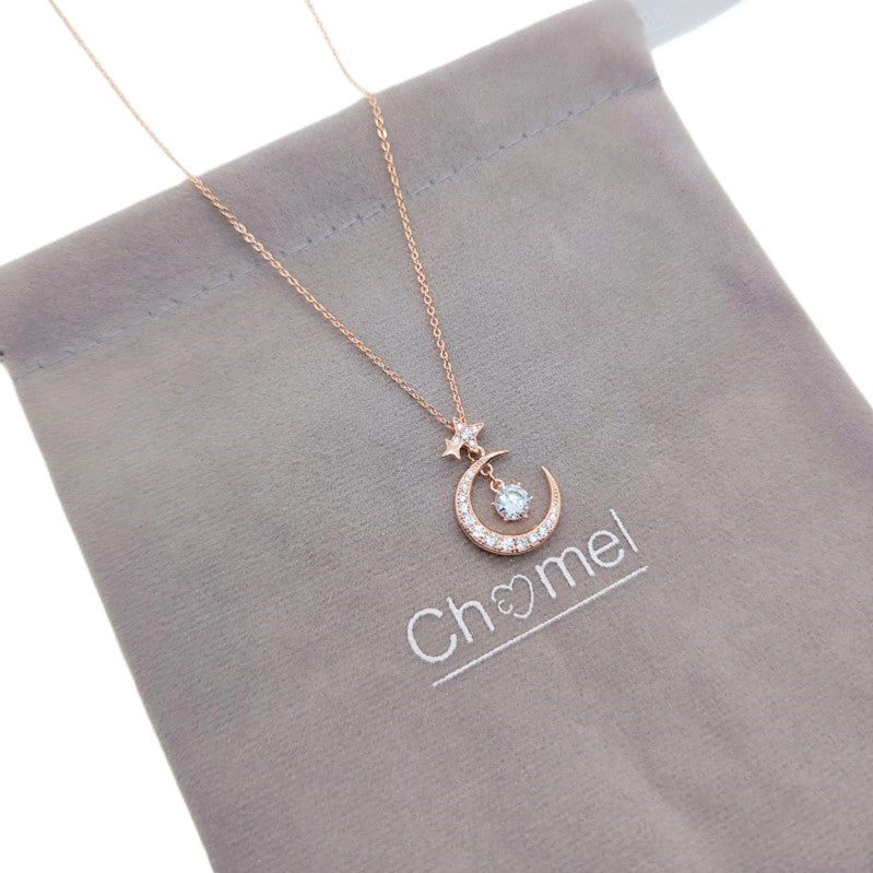 Moon & Star Cubic Zirconia Necklace - CHOMEL
