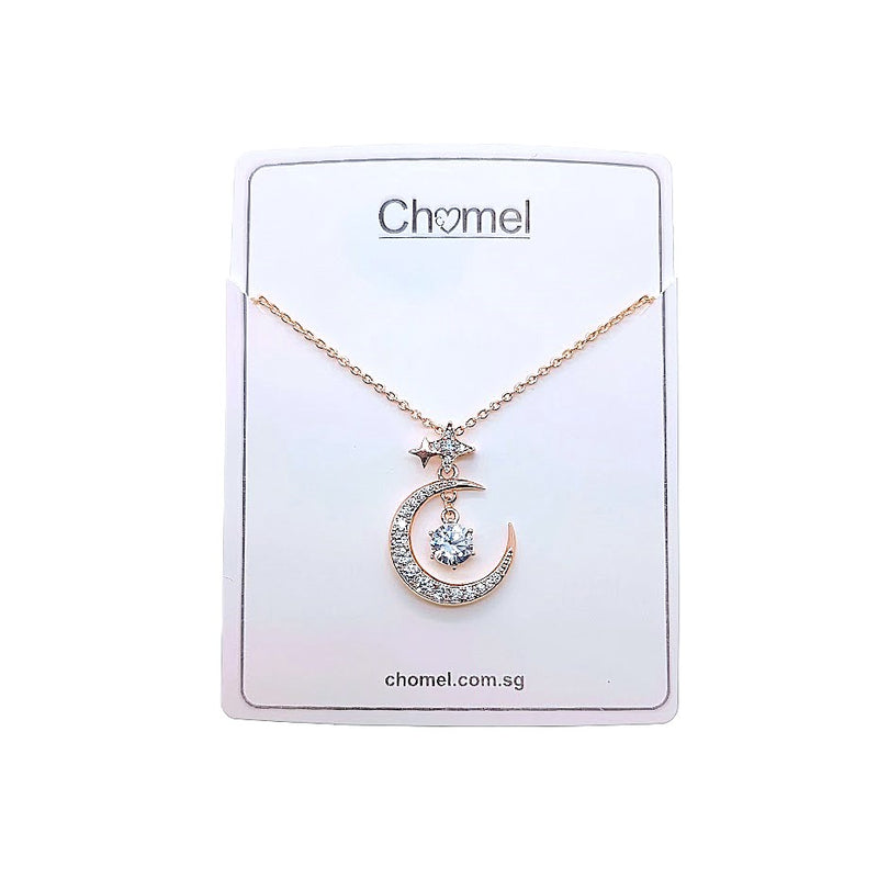 Moon & Star Cubic Zirconia Necklace - CHOMEL