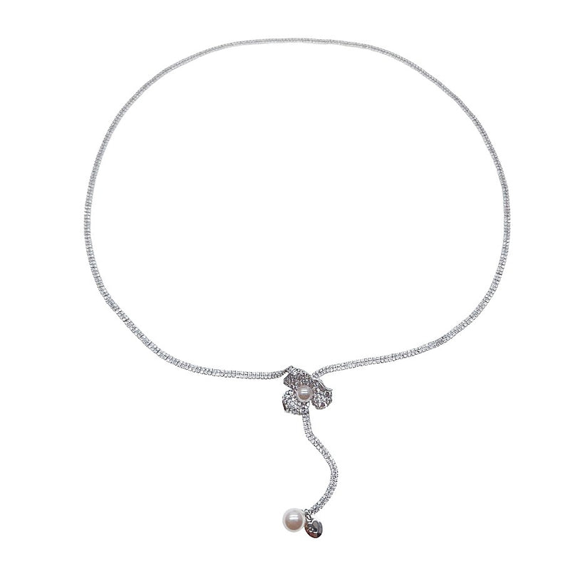 Flower Cubic Zirconia Lariat Necklace - CHOMEL