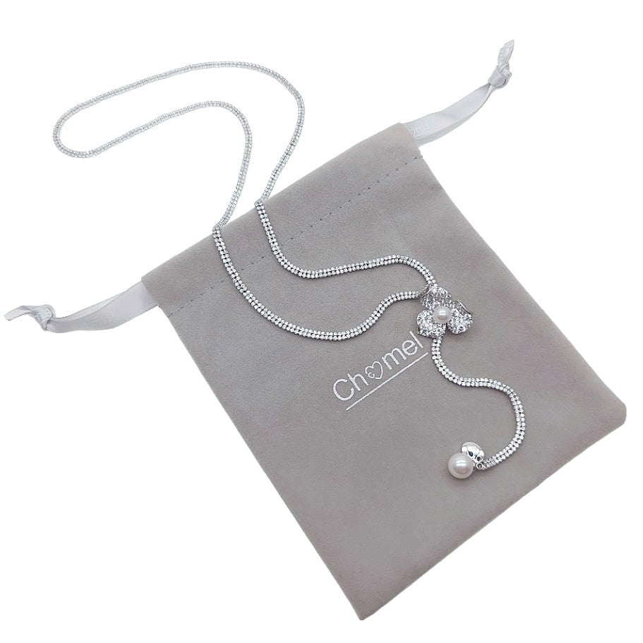 Flower Cubic Zirconia Lariat Necklace - CHOMEL