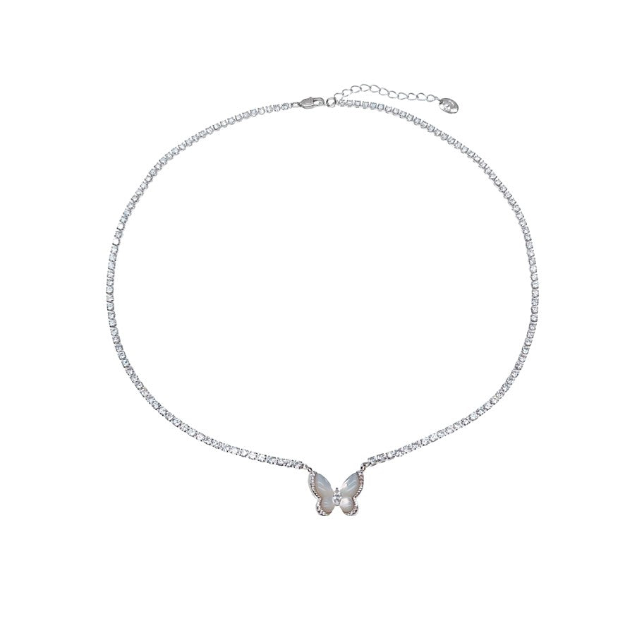 Butterfly Mother Of Pearl & Cubic Zirconia Necklace - CHOMEL