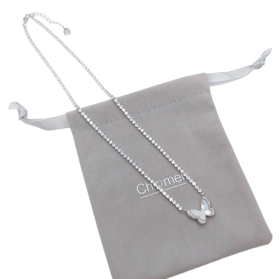 Butterfly Mother Of Pearl & Cubic Zirconia Necklace - CHOMEL