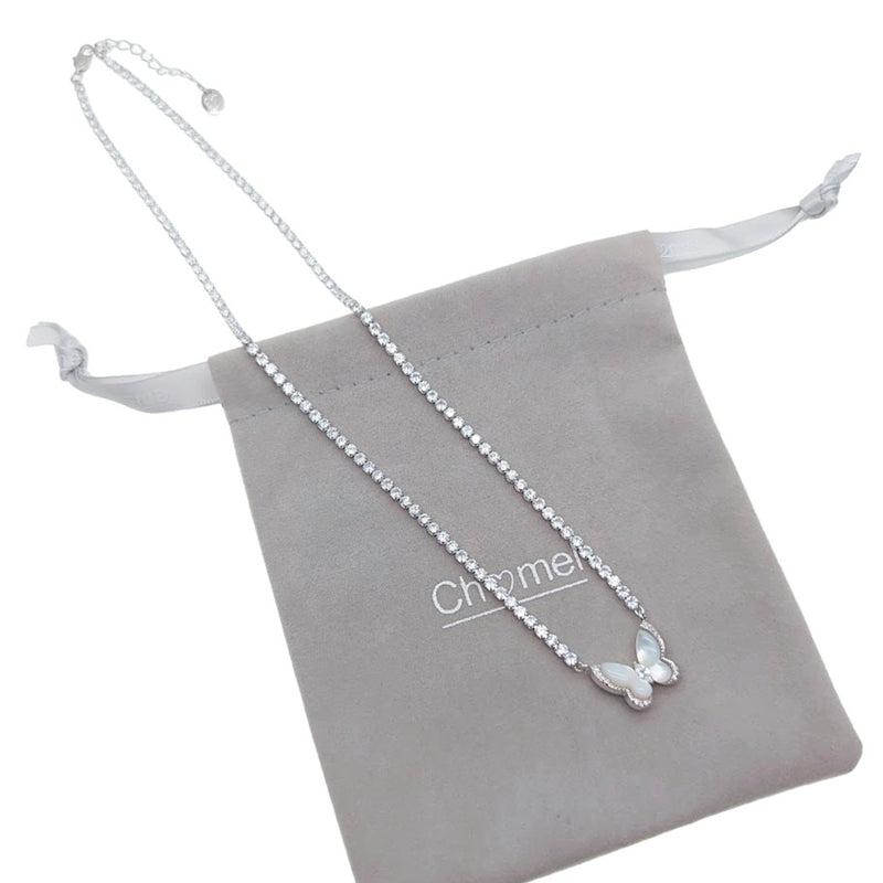 Butterfly Mother Of Pearl & Cubic Zirconia Necklace - CHOMEL