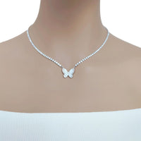 Butterfly Mother Of Pearl & Cubic Zirconia Necklace - CHOMEL