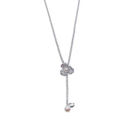 Flower Cubic Zirconia Lariat Necklace - CHOMEL