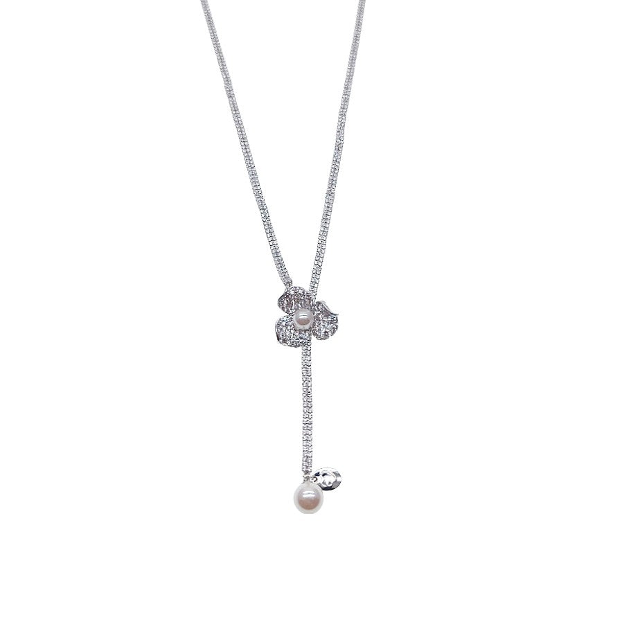 Flower Cubic Zirconia Lariat Necklace - CHOMEL