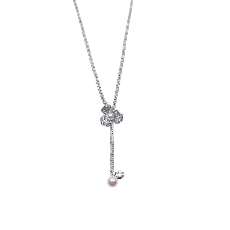 Flower Cubic Zirconia Lariat Necklace - CHOMEL