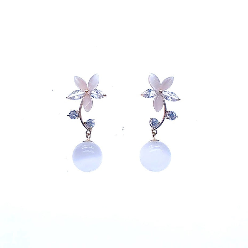 Simulated Moonstone Flower Earrings - CHOMEL