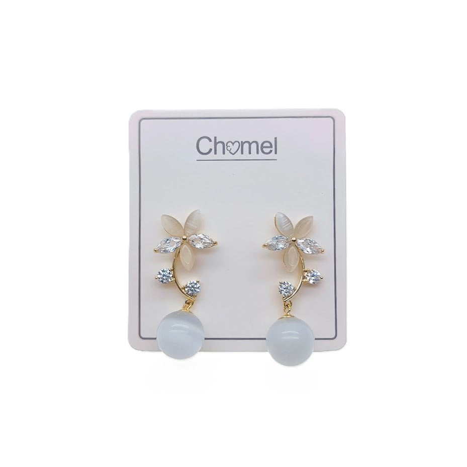 Simulated Moonstone Flower Earrings