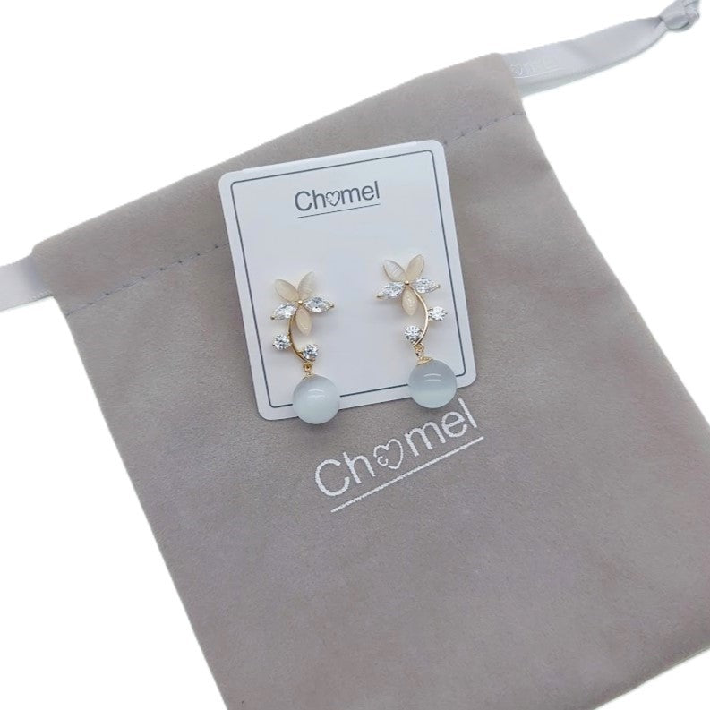 Simulated Moonstone Flower Earrings - CHOMEL