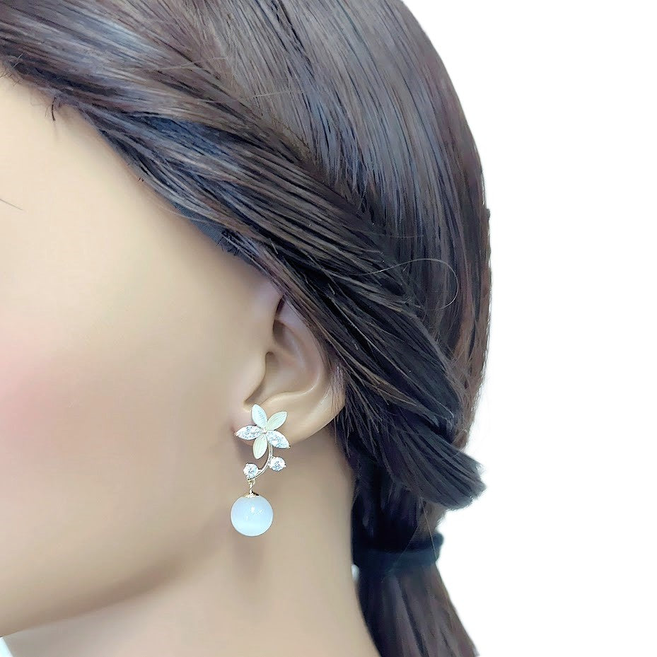 Simulated Moonstone Flower Earrings - CHOMEL