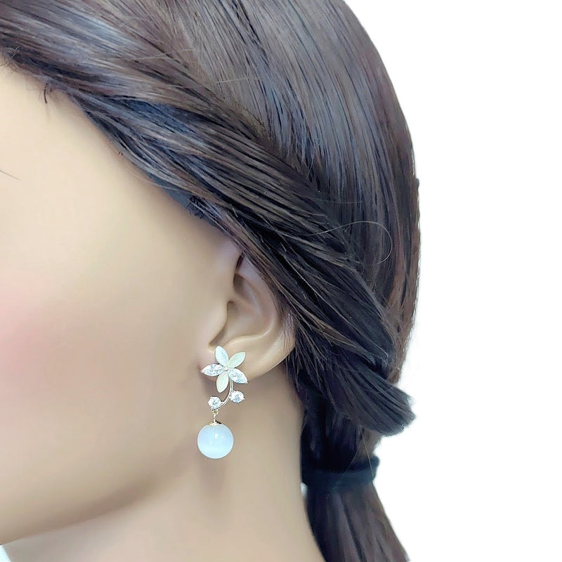 Simulated Moonstone Flower Earrings - CHOMEL